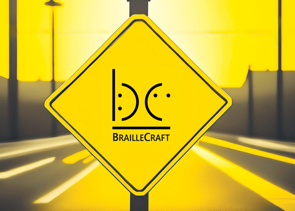 Znak drogowy z logiem BrailleCraft